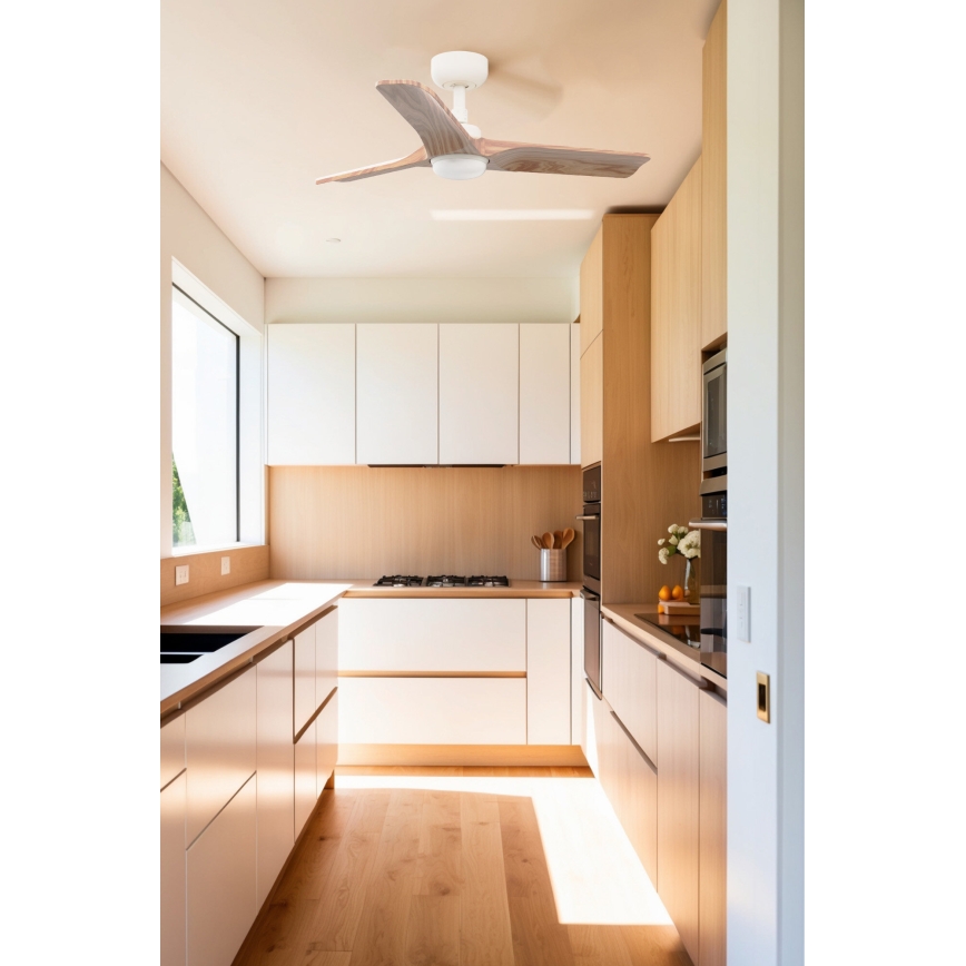FARO 33805WT-1TW - Ventoinha de teto LED com regulação HEYWOOD S LED/10W/230V 2700/4000/6000K madeira/branco diâmetro 90 cm Wi-Fi Tuya + comando