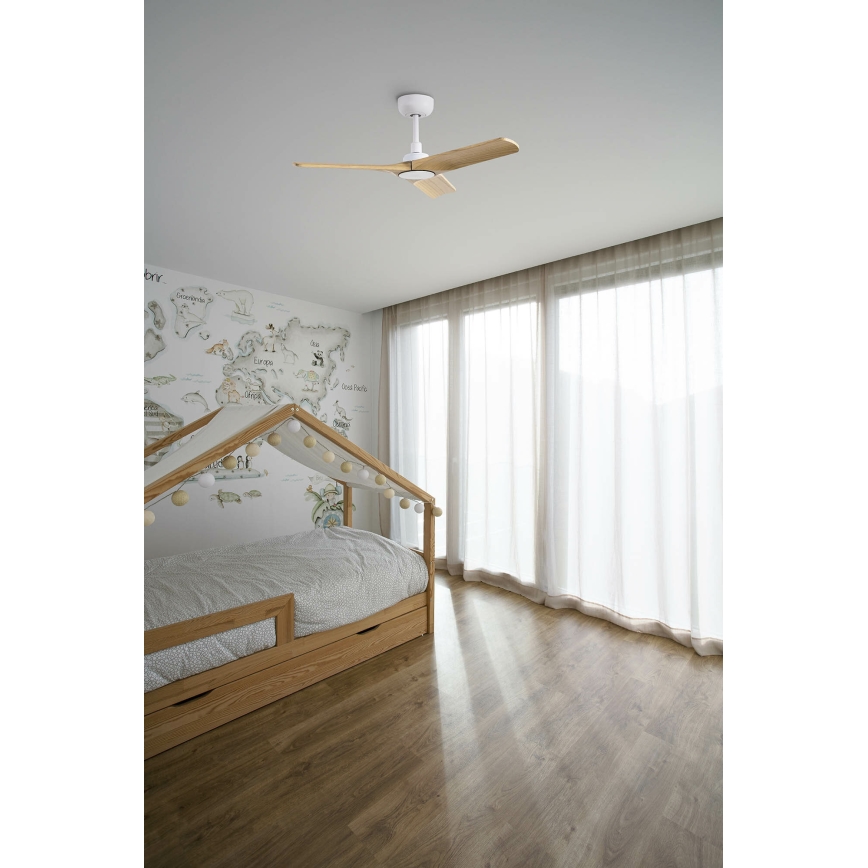 FARO 33805WT - Ventoinha de teto HEYWOOD S madeira/branco diâmetro 90 cm Wi-Fi Tuya + comando