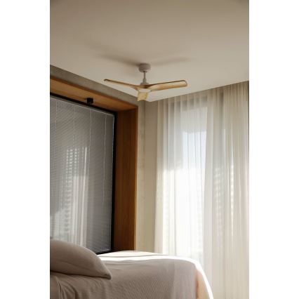 FARO 33805WT - Ventoinha de teto HEYWOOD S madeira/branco diâmetro 90 cm Wi-Fi Tuya + comando