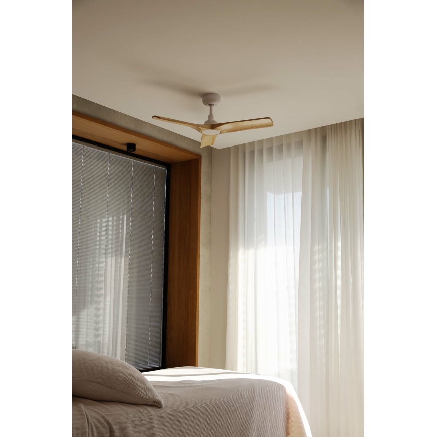 FARO 33805WT - Ventoinha de teto HEYWOOD S madeira/branco diâmetro 90 cm Wi-Fi Tuya + comando