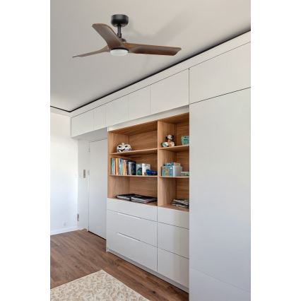 FARO 33806WT-1TW - Ventoinha de teto LED com regulação HEYWOOD S LED/10W/230V 2700/4000/6000K madeira/preto diâmetro 90 cm Wi-Fi Tuya + comando