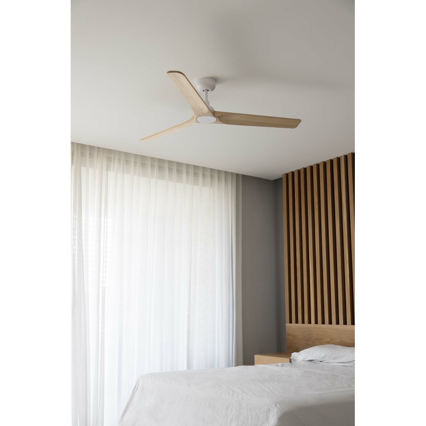 FARO 33810WT - Ventoinha de teto HEYWOOD L madeira/branco diâmetro 132 cm Wi-Fi Tuya + comando