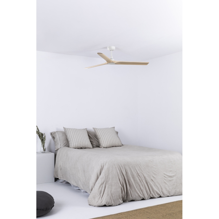 FARO 33810WT - Ventoinha de teto HEYWOOD L madeira/branco diâmetro 132 cm Wi-Fi Tuya + comando