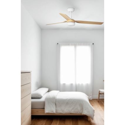 FARO 33816WT-20 - Ventoinha de teto LED com regulação PUNT M LED/18W/230V castanho/branco diâmetro 132 cm Wi-Fi Tuya + comando
