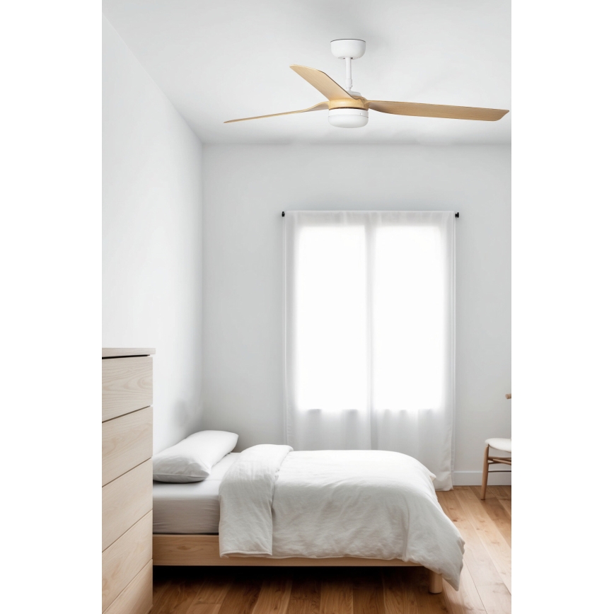 FARO 33816WT-20 - Ventoinha de teto LED com regulação PUNT M LED/18W/230V castanho/branco diâmetro 132 cm Wi-Fi Tuya + comando