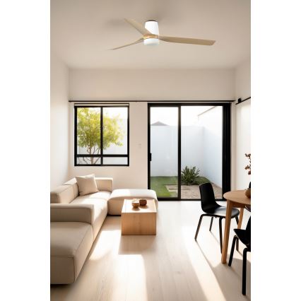 FARO 33829WT-1TW - Ventoinha de teto LED com regulação PUNT TUB M LED/18W/230V 3000/4200/6500K castanho/branco diâmetro 132 cm Wi-Fi Tuya + comando