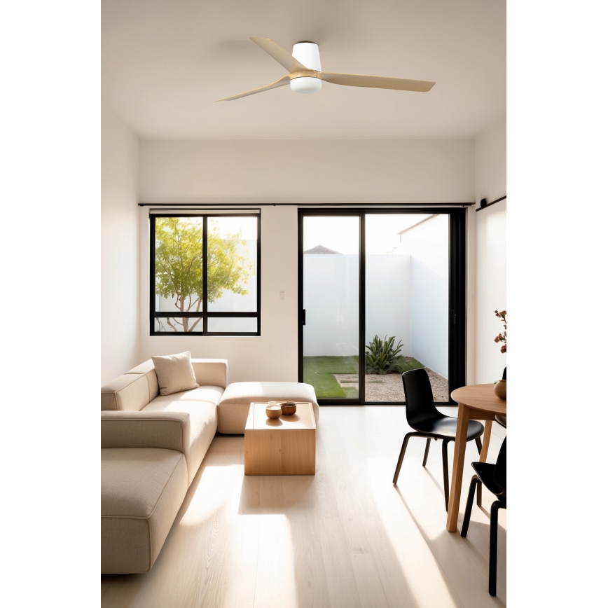 FARO 33829WT-1TW - Ventoinha de teto LED com regulação PUNT TUB M LED/18W/230V 3000/4200/6500K castanho/branco diâmetro 132 cm Wi-Fi Tuya + comando