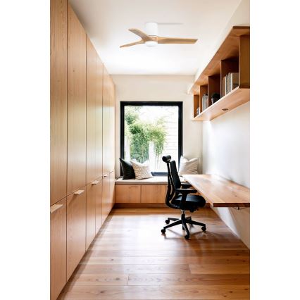 FARO 33836-1TW - Ventoinha de teto LED com regulação HEYWOOD TUB S LED/10W/230V 2700/4000/6000K pinho/branco diâmetro 90 cm + comando