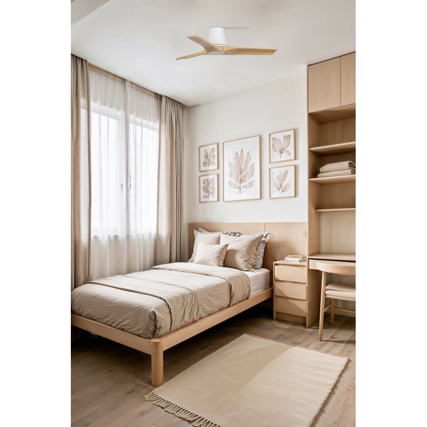 FARO 33836WT - Ventoinha de teto HEYWOOD TUB S pinho/branco diâmetro 90 cm Wi-Fi Tuya + comando