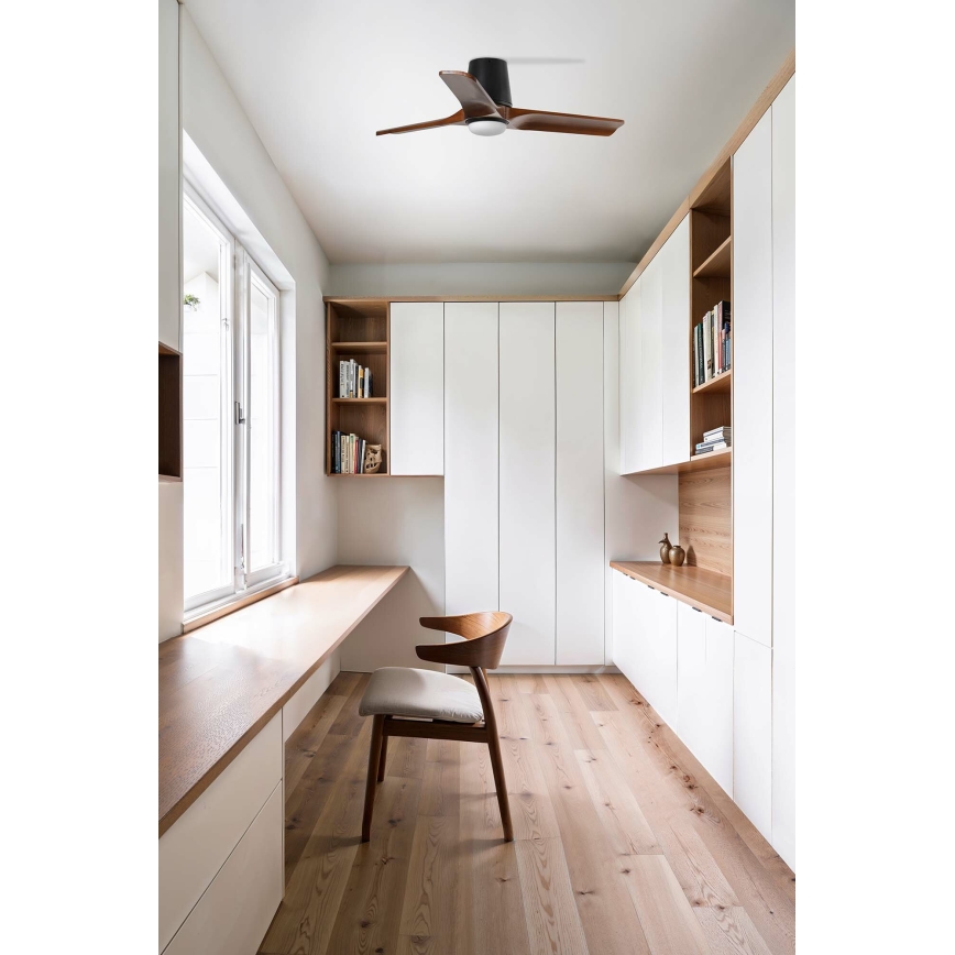 FARO 33837WT - Ventoinha de teto HEYWOOD TUB S pinho/preto diâmetro 90 cm Wi-Fi Tuya + comando