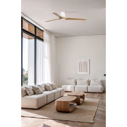 FARO 33838WT-1TW - Ventoinha de teto LED com regulação HEYWOOD TUB L LED/10W/230V 2700/4000/6000K pinho/branco diâmetro 132 cm Wi-Fi Tuya + comando
