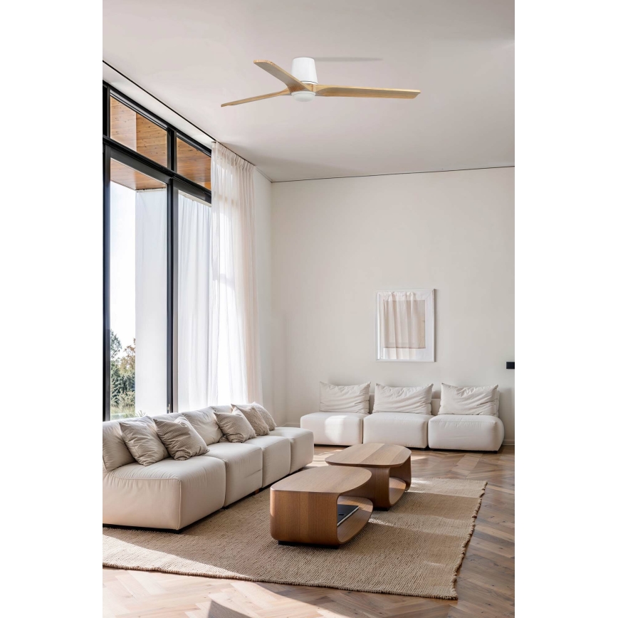 FARO 33838WT-1TW - Ventoinha de teto LED com regulação HEYWOOD TUB L LED/10W/230V 2700/4000/6000K pinho/branco diâmetro 132 cm Wi-Fi Tuya + comando