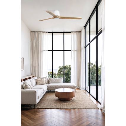 FARO 33838WT - Ventoinha de teto HEYWOOD TUB L pinho/branco diâmetro 132 cm Wi-Fi Tuya + comando
