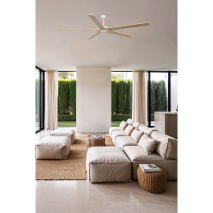 FARO 34191WT - Ventoinha de teto BIGWOOD XL pinho/branco diâmetro 200 cm Wi-Fi Tuya + comando