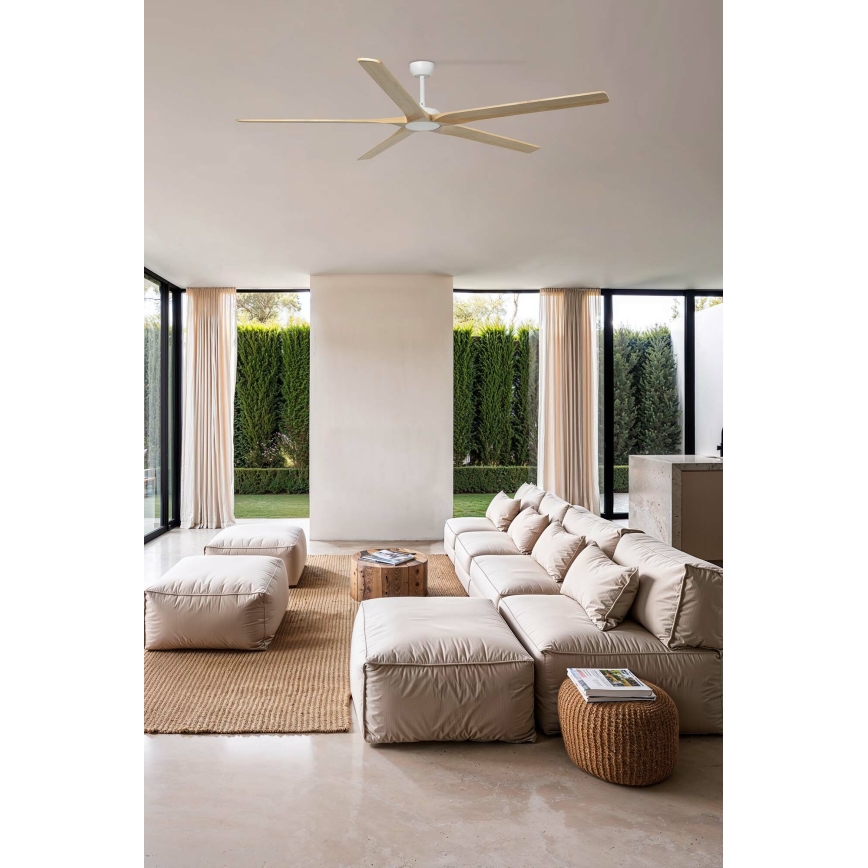 FARO 34191WT - Ventoinha de teto BIGWOOD XL pinho/branco diâmetro 200 cm Wi-Fi Tuya + comando