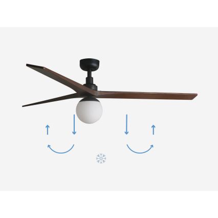 FARO 34276-11L - Ventoinha de teto KLIM L 1xE27/15W/230V madeira/preto diâmetro 150 cm + comando