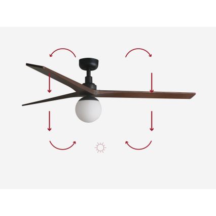 FARO 34276-11L - Ventoinha de teto KLIM L 1xE27/15W/230V madeira/preto diâmetro 150 cm + comando