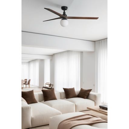 FARO 34276WT-11L - Ventoinha de teto KLIM L 1xE27/15W/230V madeira/preto diâmetro 150 cm Wi-Fi Tuya + comando