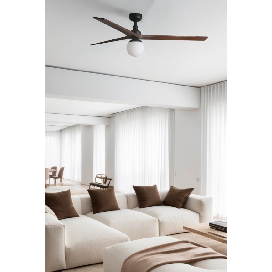 FARO 34276WT-11L - Ventoinha de teto KLIM L 1xE27/15W/230V nogueira/preto diâmetro 150 cm Wi-Fi Tuya + comando
