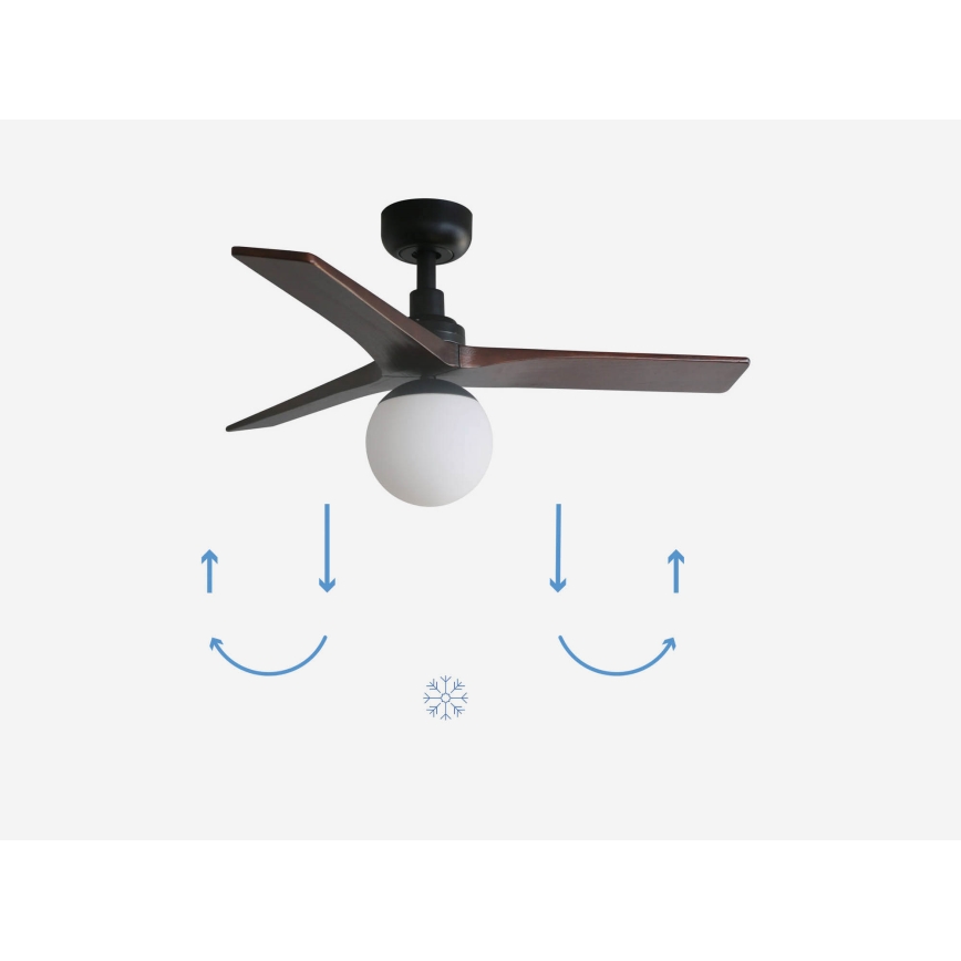 FARO 34278-11L - Ventoinha de teto KLIM S 1xE27/15W/230V madeira/preto diâmetro 92,5 cm + comando