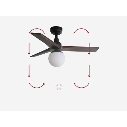 FARO 34278-11L - Ventoinha de teto KLIM S 1xE27/15W/230V madeira/preto diâmetro 92,5 cm + comando