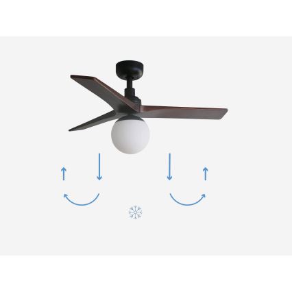 FARO 34278-11L - Ventoinha de teto KLIM S 1xE27/15W/230V nogueira/preto diâmetro 92,5 cm + comando
