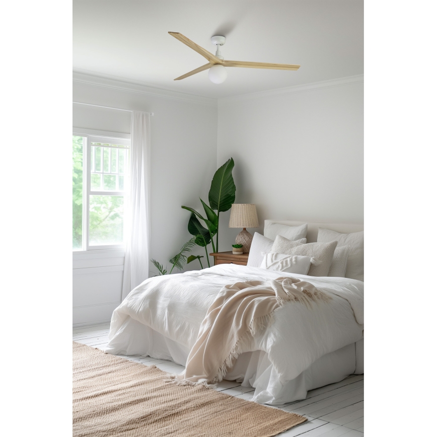 FARO 34279-11L - Ventoinha de teto KLIM L 1xE27/15W/230V madeira/branco diâmetro 150 cm + comando