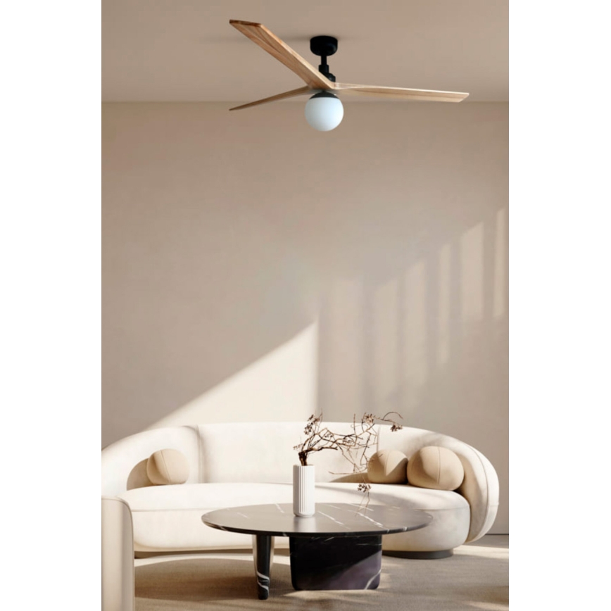 FARO 34279WT-11L - Ventoinha de teto KLIM L 1xE27/15W/230V madeira/branco diâmetro 150 cm Wi-Fi Tuya + comando
