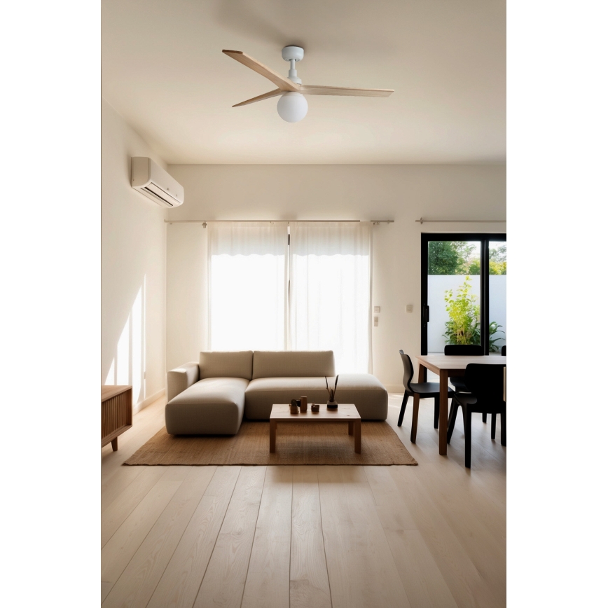 FARO 34280-11L - Ventoinha de teto KLIM M 1xE27/15W/230V madeira/branco diâmetro 125 cm + comando