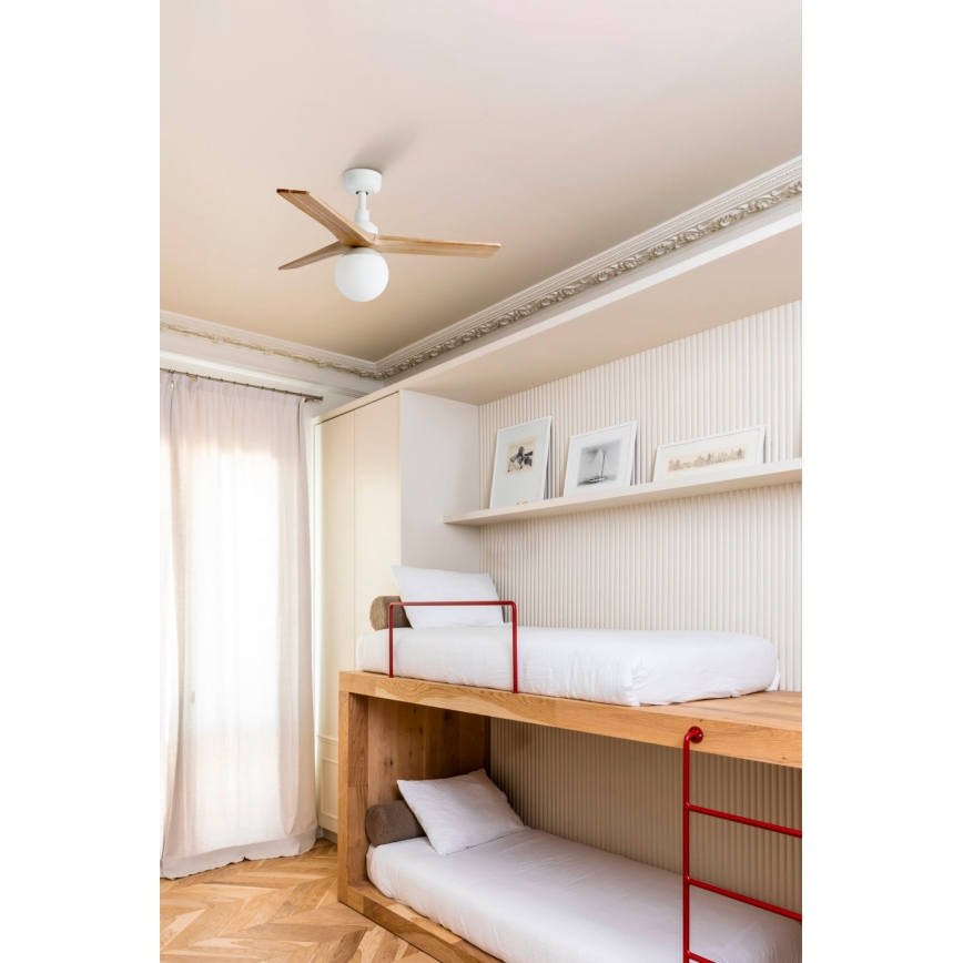 FARO 34281-11L - Ventoinha de teto KLIM S 1xE27/15W/230V madeira/branco diâmetro 92,5 cm + comando