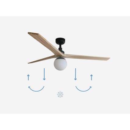 FARO 34282-11L - Ventoinha de teto KLIM L 1xE27/15W/230V madeira/preto diâmetro 150 cm + comando
