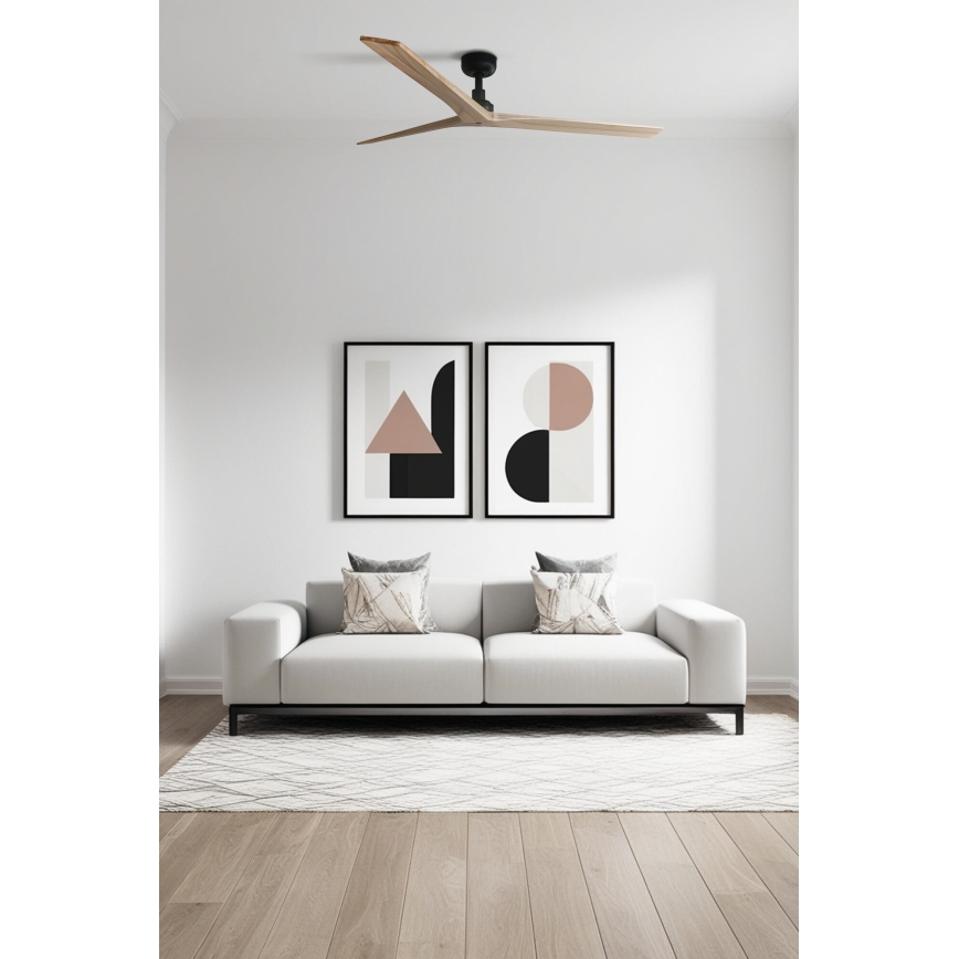 FARO 34282 - Ventoinha de teto KLIM L pinho/preto diâmetro 150 cm + comando
