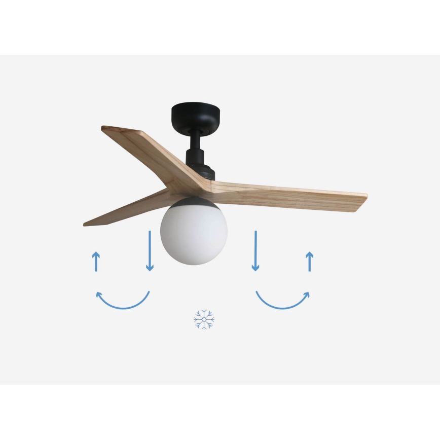 FARO 34284-11L - Ventoinha de teto KLIM S 1xE27/15W/230V madeira/preto diâmetro 92,5 cm + comando