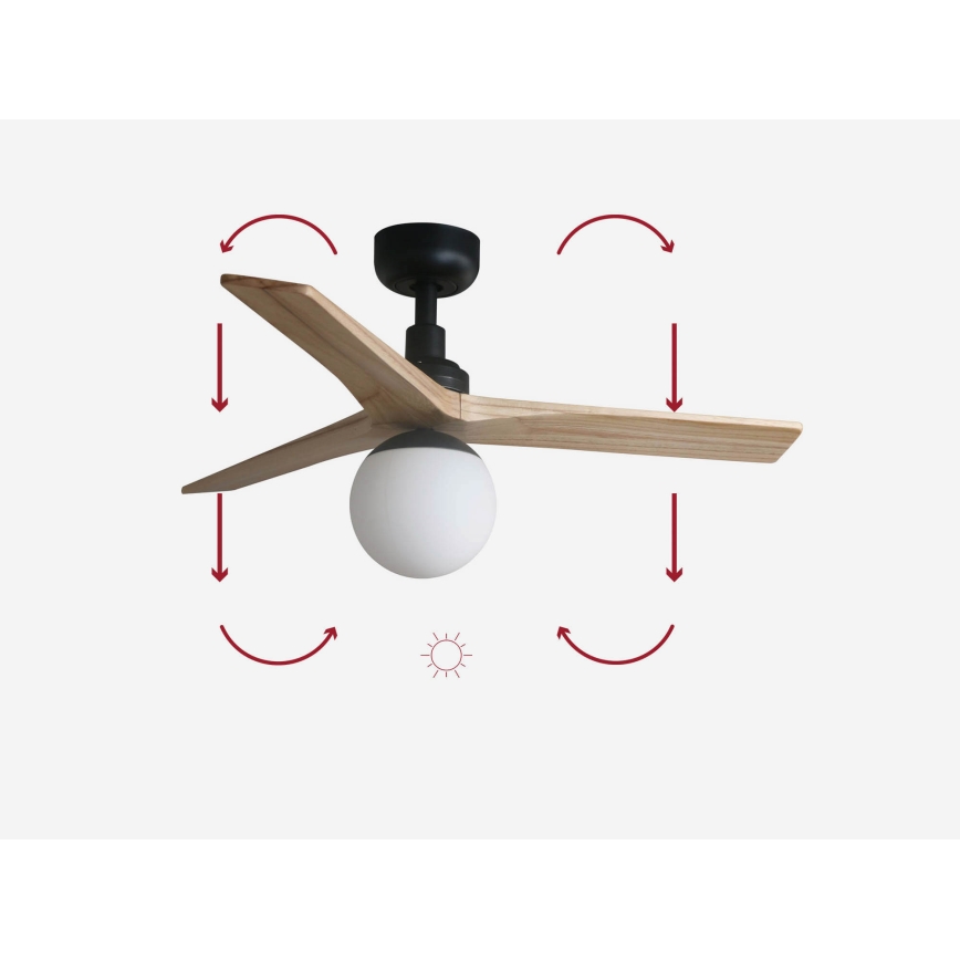 FARO 34284-11L - Ventoinha de teto KLIM S 1xE27/15W/230V madeira/preto diâmetro 92,5 cm + comando