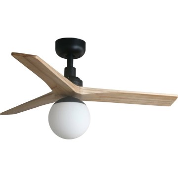 FARO 34284WT-11L - Ventoinha de teto KLIM S 1xE27/15W/230V pinho/preto diâmetro 92,5 cm Wi-Fi Tuya + comando