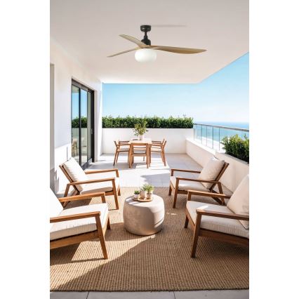 FARO 34360WT-11L - Ventilador de teto OUTWOOD L 1xE27/15W/230V castanho/preto Ø 150 cm Wi‑Fi Tuya IP44 + comando remoto