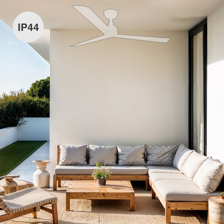 FARO 34360WT-11L - Ventoinha de teto OUTWOOD L 1xE27/15W/230V castanho/preto diâmetro 150 cm Wi-Fi Tuya IP44 + comando