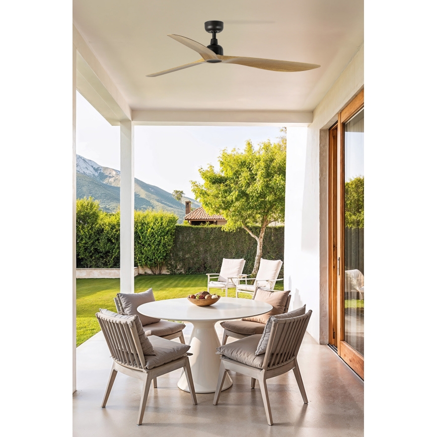 FARO 34360WT - Ventoinha de teto OUTWOOD L castanho/preto diâmetro 150 cm Wi-Fi Tuya IP44 + comando