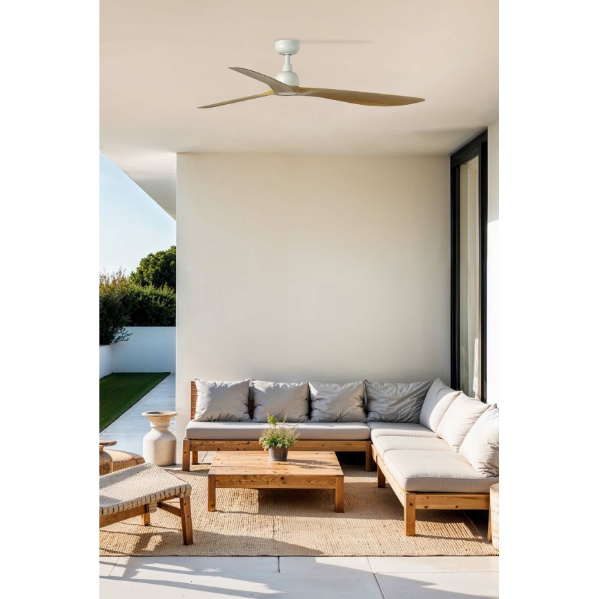 FARO 34361 - Ventoinha de teto OUTWOOD L castanho/branco diâmetro 150 cm IP44 + comando