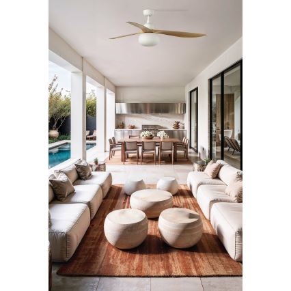FARO 34361WT-11L - Ventilador de teto OUTWOOD L 1xE27/15W/230V castanho/branco Ø 150 cm Wi-Fi Tuya IP44 + comando remoto