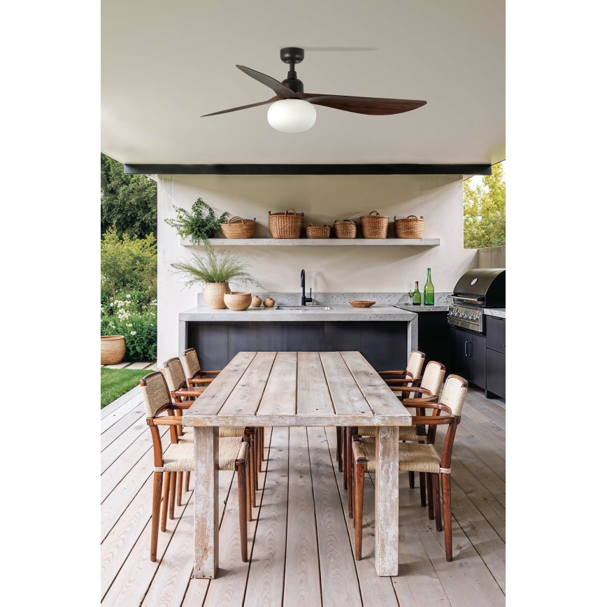 FARO 34362WT-11L - Ventilador de teto OUTWOOD L 1xE27/15W/230V castanho/preto, diâmetro 150 cm, Wi-Fi Tuya IP44 + controlo remoto