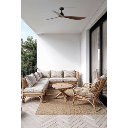 FARO 34362WT - Ventilador de tecto OUTWOOD L, castanho/preto, diâmetro 150 cm, Wi‑Fi Tuya, IP44 + comando à distância