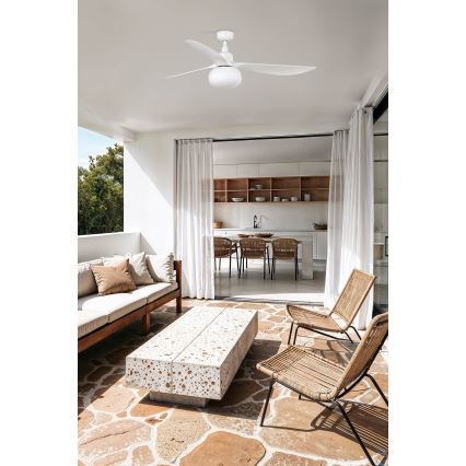 FARO 34363WT-11L - Ventilador de teto OUTWOOD L 1xE27/15W/230V branco Ø 150 cm Wi-Fi Tuya IP44 + controlo remoto