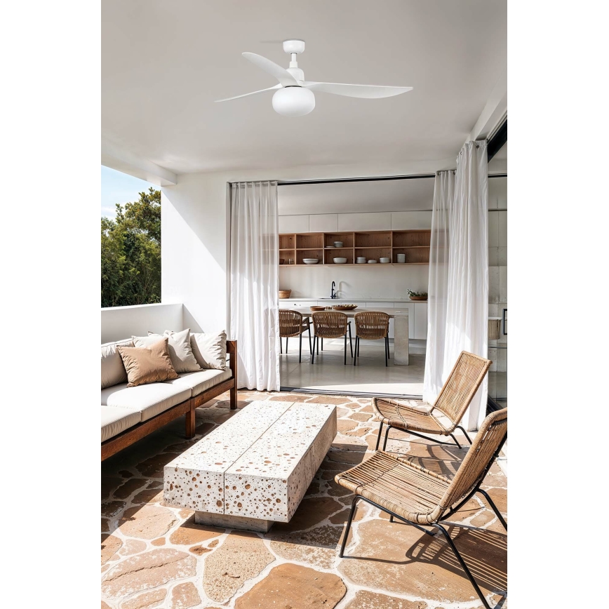FARO 34363WT-11L - Ventilador de teto OUTWOOD L 1xE27/15W/230V branco Ø 150 cm Wi-Fi Tuya IP44 + controlo remoto