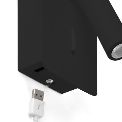 FARO 62116 - Foco de parede LED SUAU LED/3W/230V USB preto
