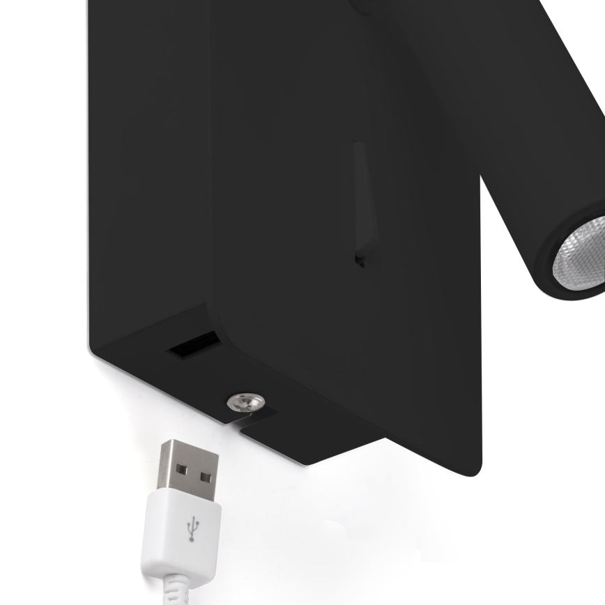 FARO 62116 - Foco de parede LED SUAU LED/3W/230V USB preto