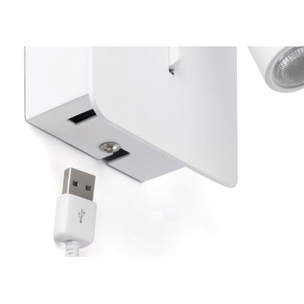 FARO 62117 - Foco de parede LED SUAU LED/3W/230V USB branco