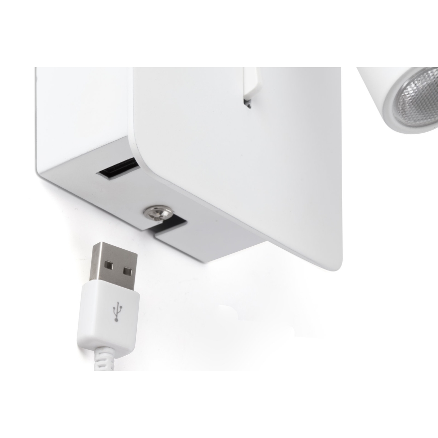 FARO 62117 - Foco de parede LED SUAU LED/3W/230V USB branco