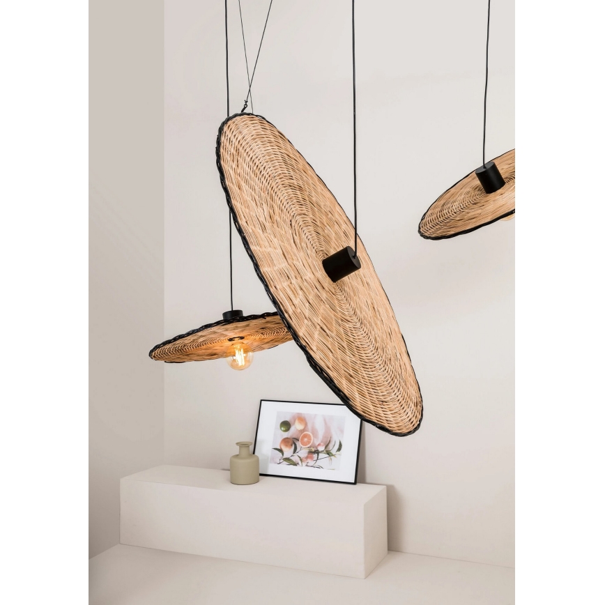 FARO 68590-70 - Candelabro suspenso COSTAS 1xE27/15W/230V d. 100 cm preto/vime