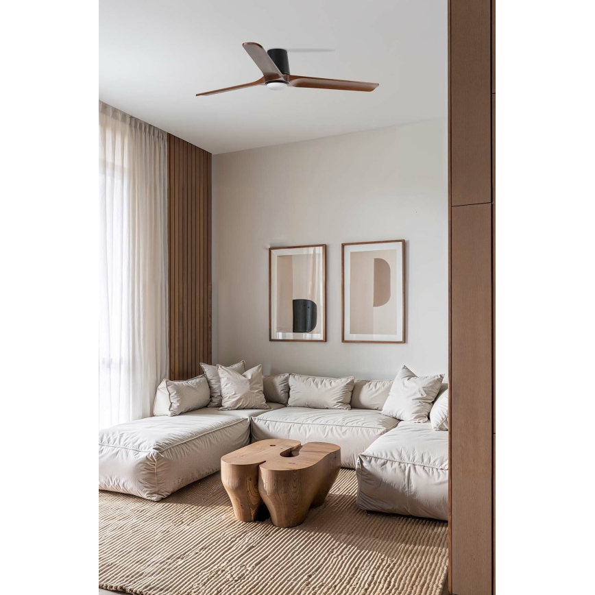 FARO 33839WT-1TW - Ventoinha de teto LED com regulação HEYWOOD TUB L LED/10W/230V 2700/4000/6000K pinho/preto diâmetro 132 cm Wi-Fi Tuya + comando